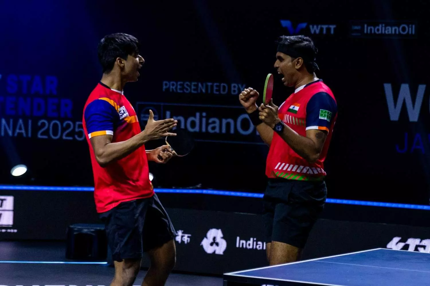 Sharath Kamal (right) and Snehit Suravajjula Sharath Kamal (right) and Snehit Suravajjula